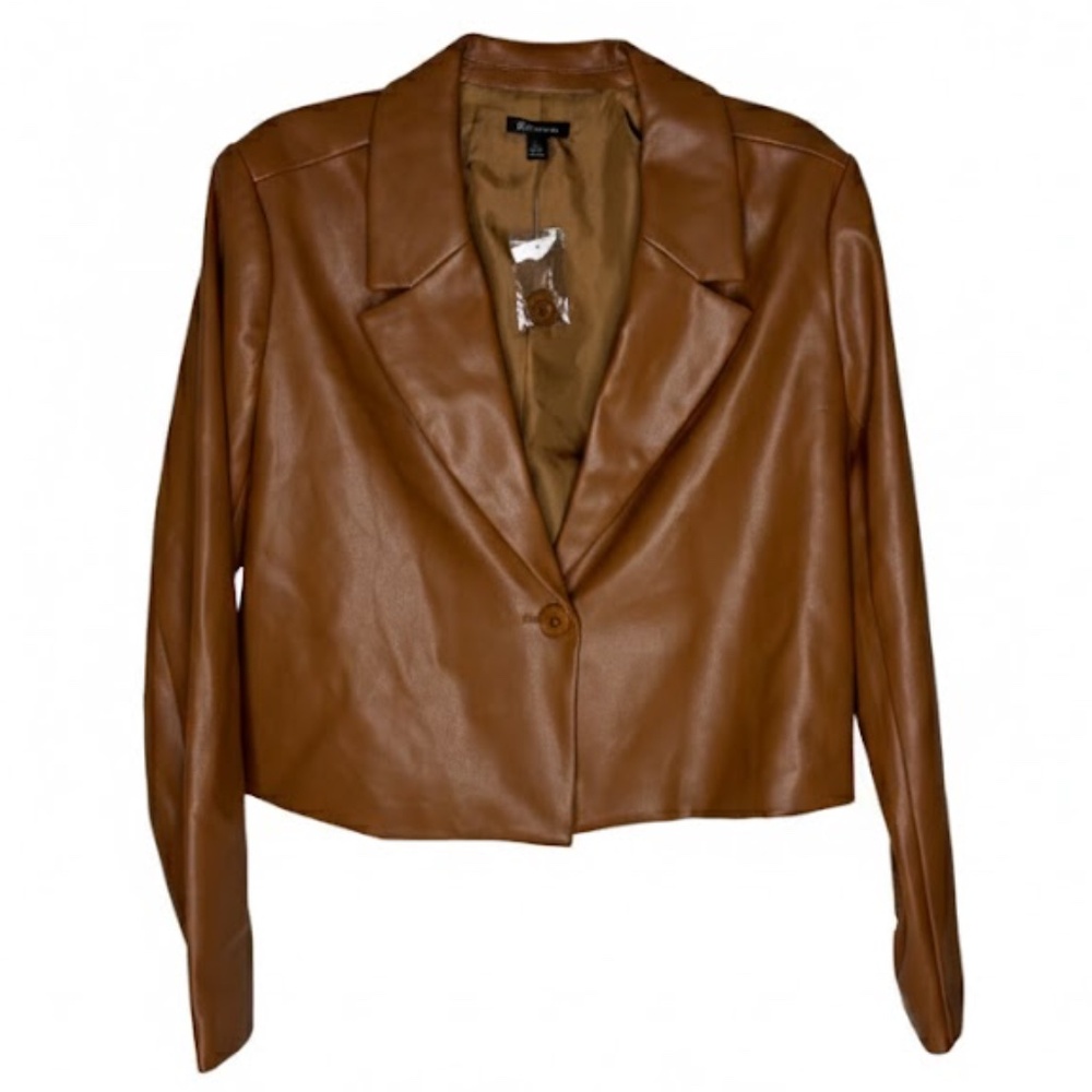 Versona Size Large NWT Cognac Brown Faux Leather Cropped Blazer Women’s L